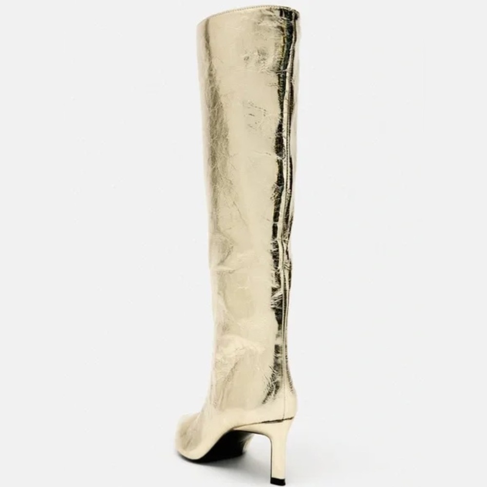 Zara METALLIC HIGH-HEEL BOOTS. Golden. Size 6. New with Tags. - Picture 5 of 7
